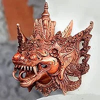 Wood mask, 'Naga Basukih' - Balinese Handmade Cultural Protective Dragon Wood Mask