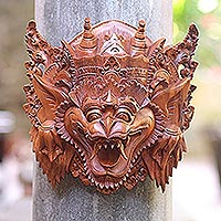 Wood mask, 'Heroic Monkey' - Balinese Cultural Wood Hanuman Monkey Deity Mask 