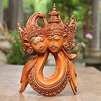 Wood sculpture, 'Rama and Sita Harmony'
