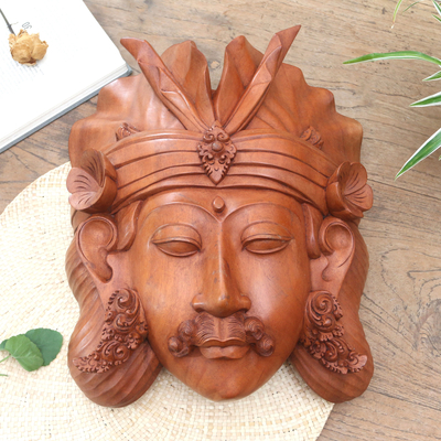 Wood mask, 'Salya' - Wood Mask of the Mahabharata Epic Character King Salya 