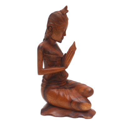 Wood statuette, 'Devoted in Prayer' - Wood statuette
