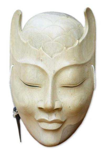 Wood mask, 'Blossom Head' - Hand Carved Modern Wood Mask