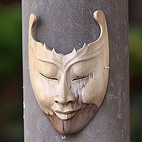 Wood mask, 'Cutout' - Modern Hibiscus Wood Mask