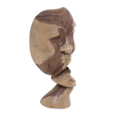 Wooden statuette, 'Silence is Golden' - Original Hibiscus Wood Sculpture
