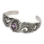 Amethyst cuff bracelet, 'Regal Ivy' - Amethyst and Sterling Silver Cuff Bracelet