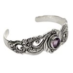 Amethyst cuff bracelet, 'Regal Ivy' - Amethyst and Sterling Silver Cuff Bracelet
