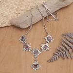 Sterling silver and garnet Y Necklace, 'Stellar Sextet' - Sterling Silver Garnet Y Necklace