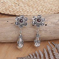 Garnet dangle earrings, 'Goyang Rose'