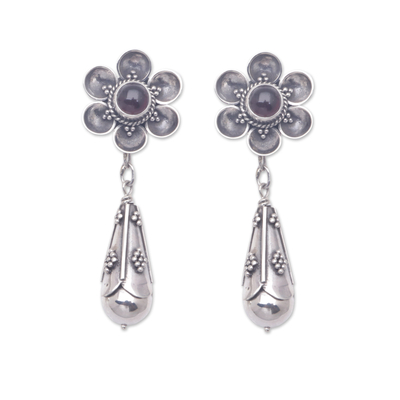 Garnet Floral Sterling Silver Earrings