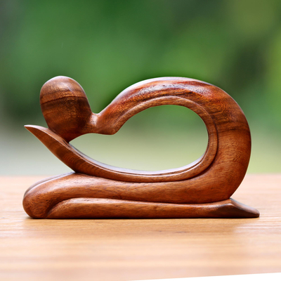 Wood sculpture, 'Abstract Genuflect' - Suar Wood Sculpture from Indonesia