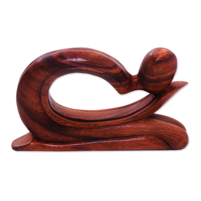 Wood sculpture, 'Abstract Genuflect' - Suar Wood Sculpture from Indonesia