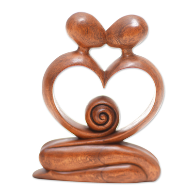 Wood sculpture, 'Love of My Life' - Hand Carved Romantic Wood Sculpture