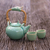 Ceramic tea set, 'Frog Serenade' (set for 2) - Ceramic tea set (Set for 2)