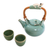 Ceramic tea set, 'Frog Serenade' (set for 2) - Ceramic tea set (Set for 2)