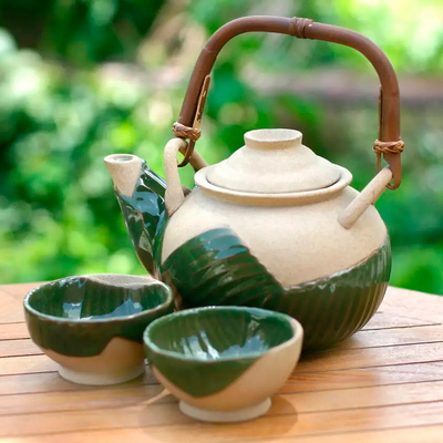 Ceramic tea set, 'Tropical Spark' (set for 2) - Ceramic tea set (Set for 2)