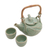 Green ceramic tea set 'Peaceful Lily' (set for 2) - Green Ceramic Tea Service (Set for 2)
