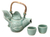 Stoneware tea set, 'Fish Legends in Green' (set for 2) - Stoneware Ceramic Teapot and Cups (Set for 2)