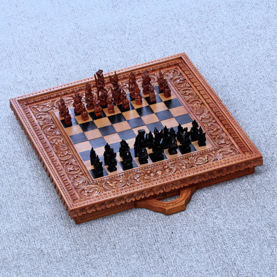 Wood chess set, 'Gods of War' - Wood chess set