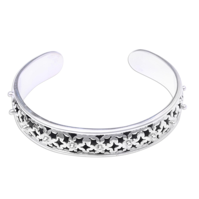 Sterling silver cuff bracelet, 'Lucky Stars' - Sterling Silver Star Motif Cuff Bracelet from Bali