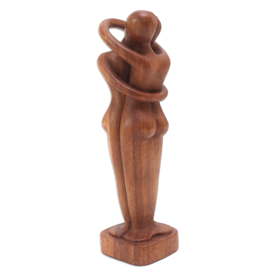 Wood statuette, 'Hold Me Tight' - Romantic Wood Statuette