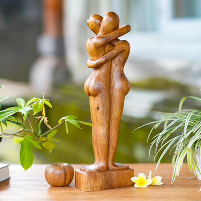 Wood statuette, 'Hold Me Tight' - Romantic Wood Statuette