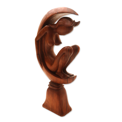 Wood statuette, 'The Moon Goddess II' - Suar Wood Statuette
