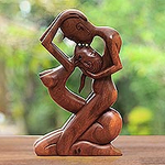 Romantic Wood Sculpture, 'Upside-down Kissing'