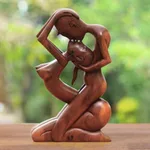 Wood statuette, 'Upside-down Kissing' - Romantic Wood Sculpture