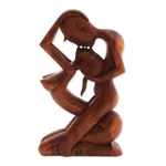 Wood statuette, 'Upside-down Kissing' - Romantic Wood Sculpture