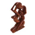 Wood statuette, 'Upside-down Kissing' - Romantic Wood Sculpture