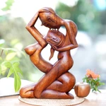 Wood statuette, 'Upside-down Kissing' - Romantic Wood Sculpture