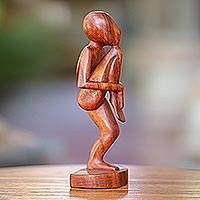 Wood statuette, 'Single Prop Yoga'