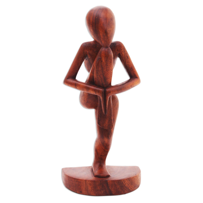 Wood statuette, 'Single Prop Yoga' - Handcrafted Wood Sculpture