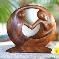 Wood sculpture, 'World Peace' - Hand Carved Suar Wood Sculpture