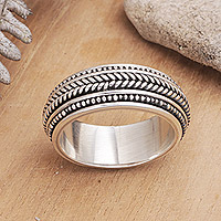Sterling silver band ring, 'Chic and Groovy'
