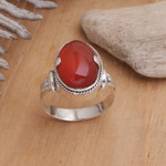 Carnelian solitaire ring, 'Dragon Eye' - Handmade Sterling Silver and Carnelian Ring