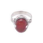 Carnelian solitaire ring, 'Dragon Eye' - Handmade Sterling Silver and Carnelian Ring