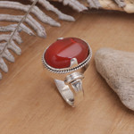 Carnelian solitaire ring, 'Dragon Eye' - Handmade Sterling Silver and Carnelian Ring