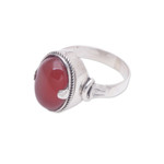 Carnelian solitaire ring, 'Dragon Eye' - Handmade Sterling Silver and Carnelian Ring