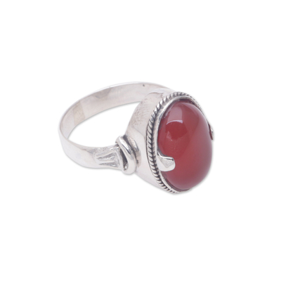 Carnelian solitaire ring, 'Dragon Eye' - Handmade Sterling Silver and Carnelian Ring
