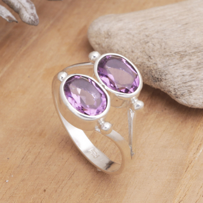 Amethyst ring, 'Twin Spirits' - Amethyst Handcrafted Silver Ring