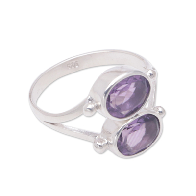 Amethyst ring, 'Twin Spirits' - Amethyst Handcrafted Silver Ring