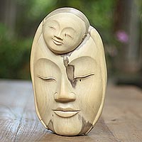 Wood mask, 'Mother Love' - Modern Wood Mask from Indonesia