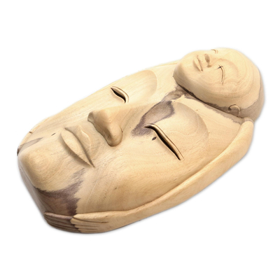 Wood mask, 'Mother Love' - Modern Wood Mask from Indonesia