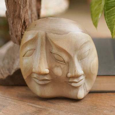 Wood mask, 'Two Dimensions' - Indonesian Hibiscus Wood Mask