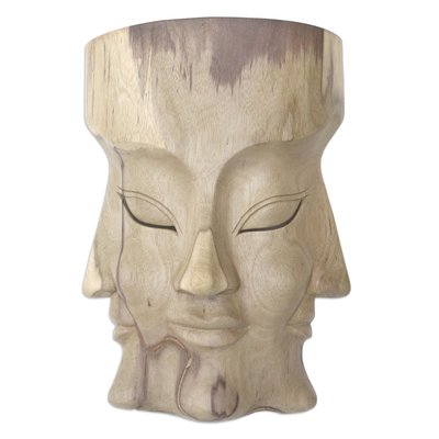 Wood mask, 'Three Dimensions' - Hand Carved Hibiscus Wood Mask