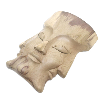 Wood mask, 'Three Dimensions' - Hand Carved Hibiscus Wood Mask
