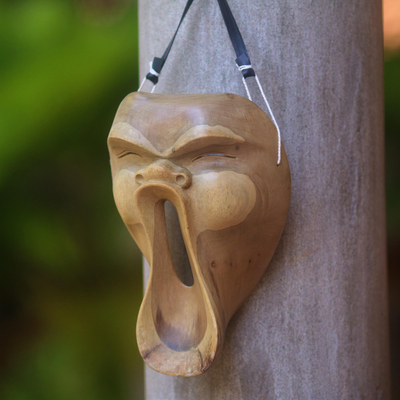 Wood mask, 'Scream' - Hand Carved Modern Mask