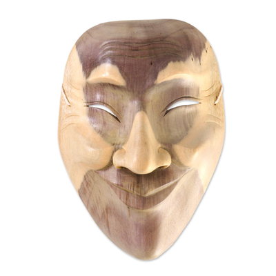 Wood mask, 'Smile Up' - Modern Wood Mask from Indonesia