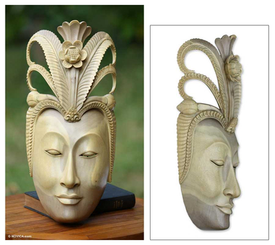 Wood mask, 'Man of Flowers' - Wood mask